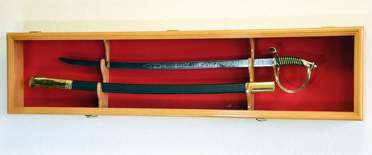Lockable Oak Finish Sword Display Case Cabinet Z4012