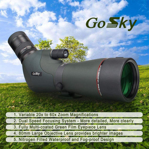 20-60x80 Waterproof Spotting Scope with Carrying Case and Smartphone Adapter H722791