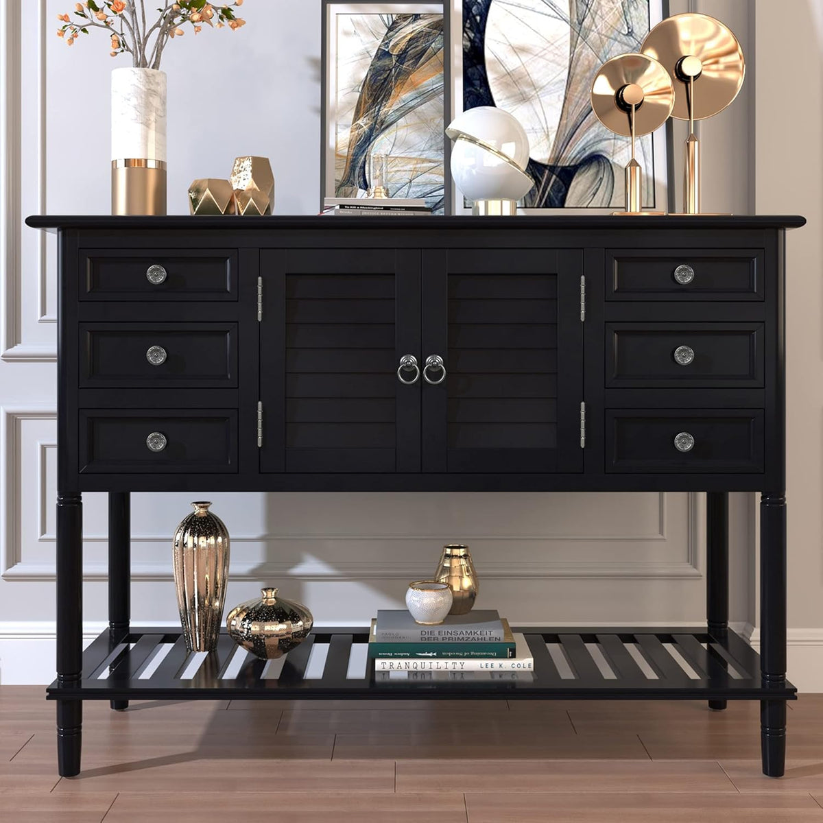 Solid Wood Console Table with 2 Storage Drawers and 1 Shelf D946