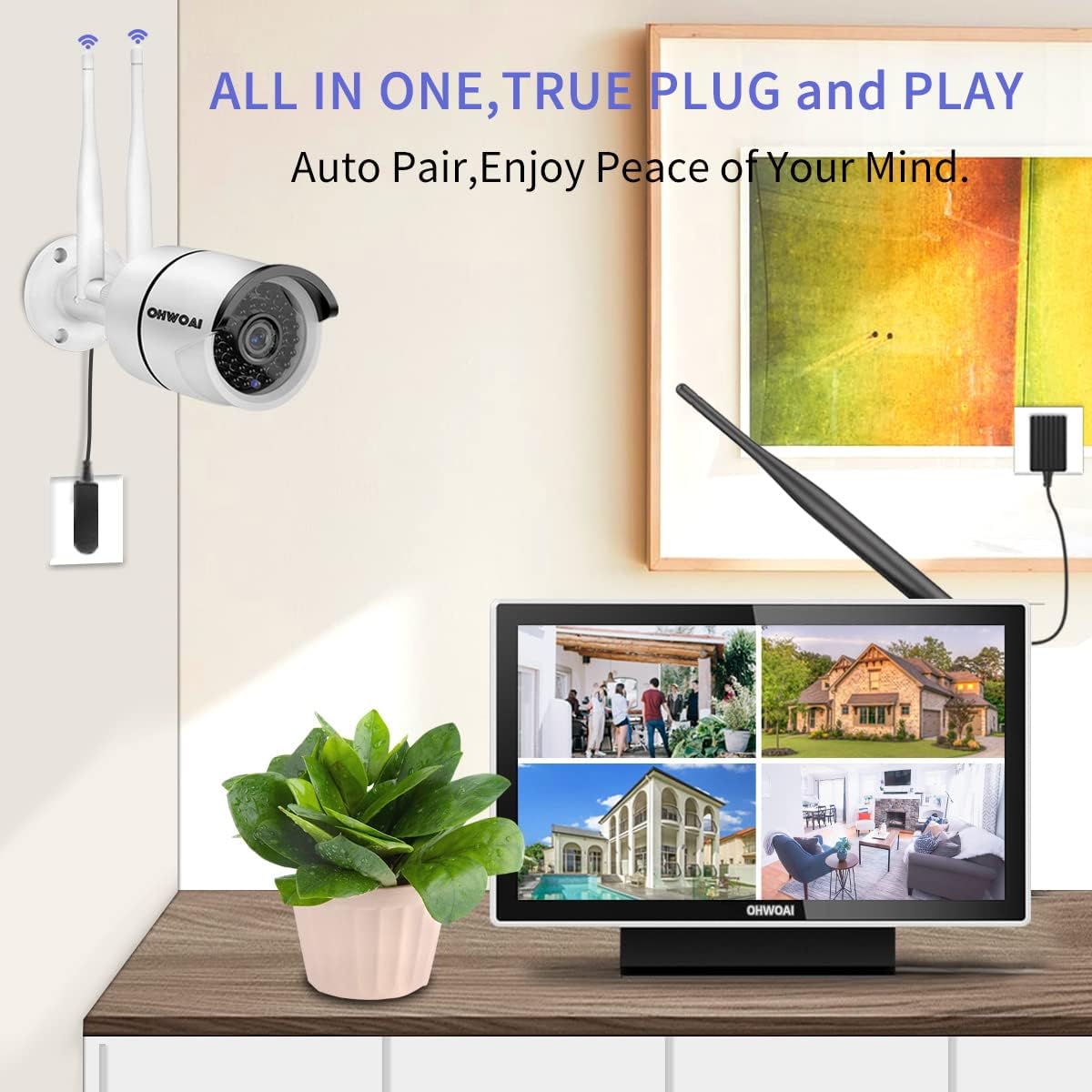 Wireless Security Camera System with 10 HD Screen, 4Pcs WiFi IP Cameras O952864