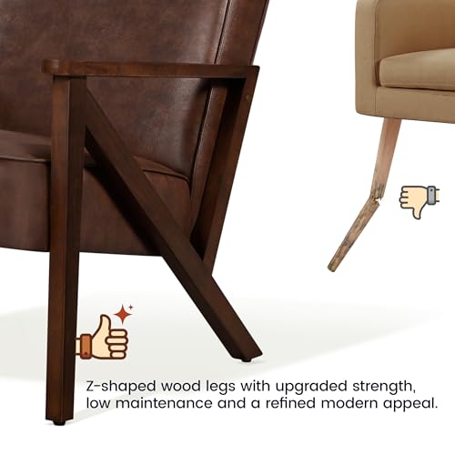 Light Brown Faux Leather Accent Chair with Wood Frame F42111