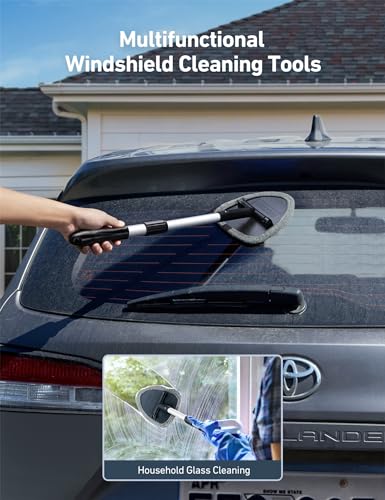 Windshield Cleaner with 4 Reusable Microfiber Pads and Extendable Handle F157