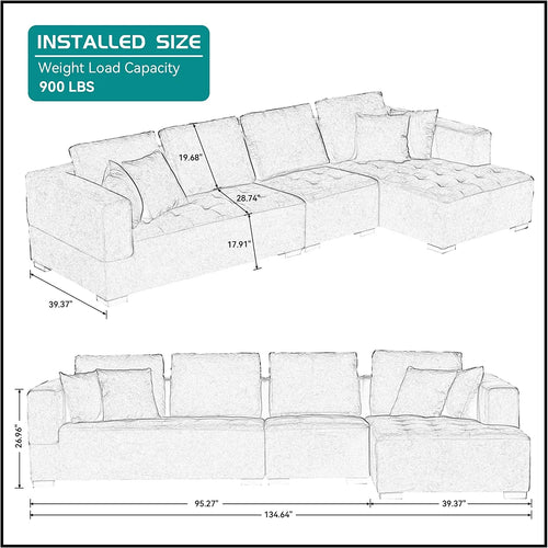 134.6'' L-Shape Sectional Sofa with Chaise Lounge A85561