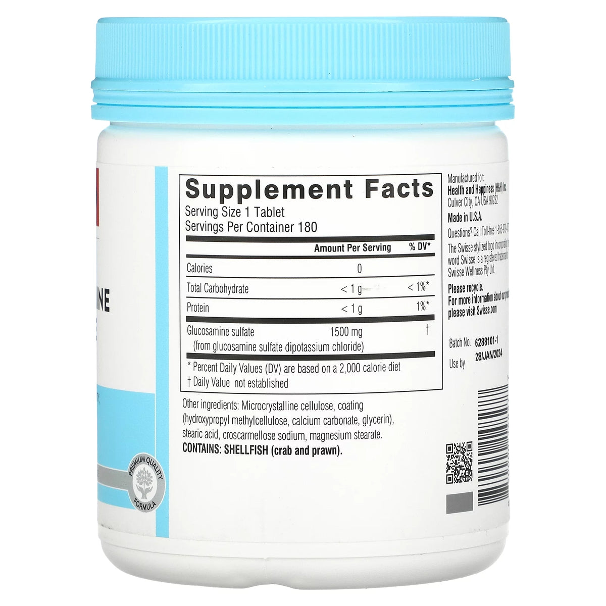 Glucosamine Sulfate 1,500 mg 180 Tablets X9396