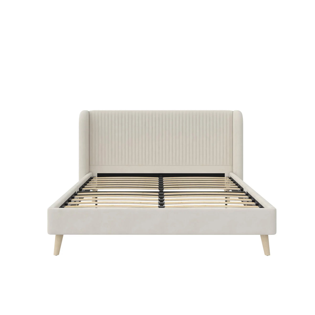 Queen Ivory Velvet Upholstered Wingback Bed V572
