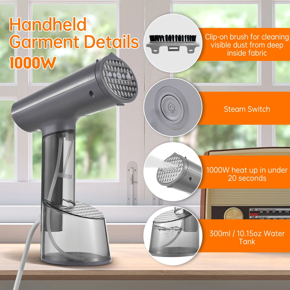 Handheld Garment Steamer 1000 Watts with Brush S144513