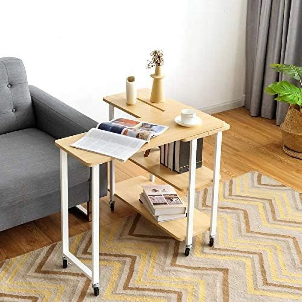 Rotating Mobile Couch Desk with 2-Tier Shelves Q1181