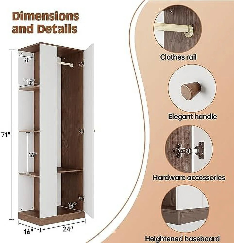 Modern Walnut Colored Wardrobe Armoire with Hangers V376