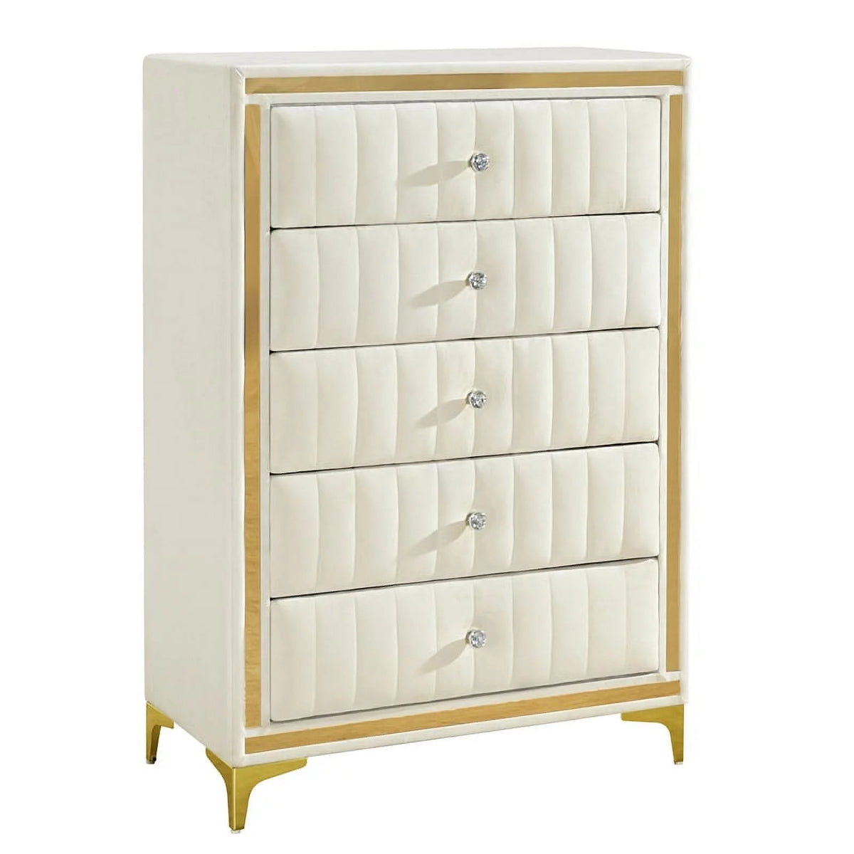 Cream Velvet Upholstered 5-Drawer Chest T243799