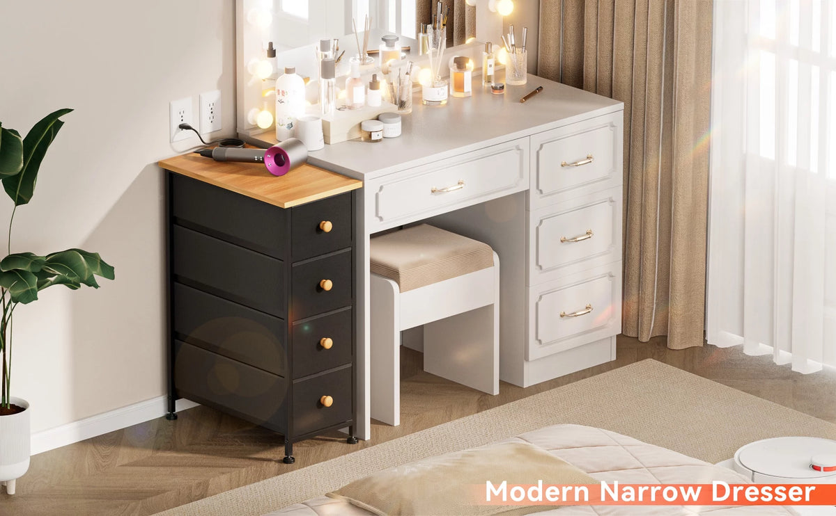 Black 4 Drawer Narrow Dresser Storage Tower V7805
