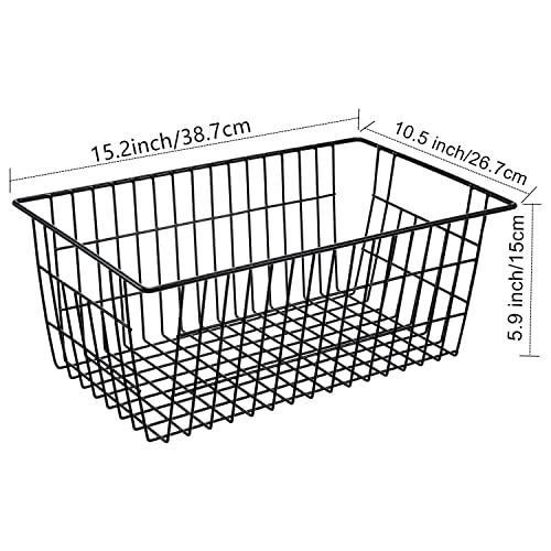 15.2" Black Metal Wire Storage Baskets 6 Pack with Handles J7722
