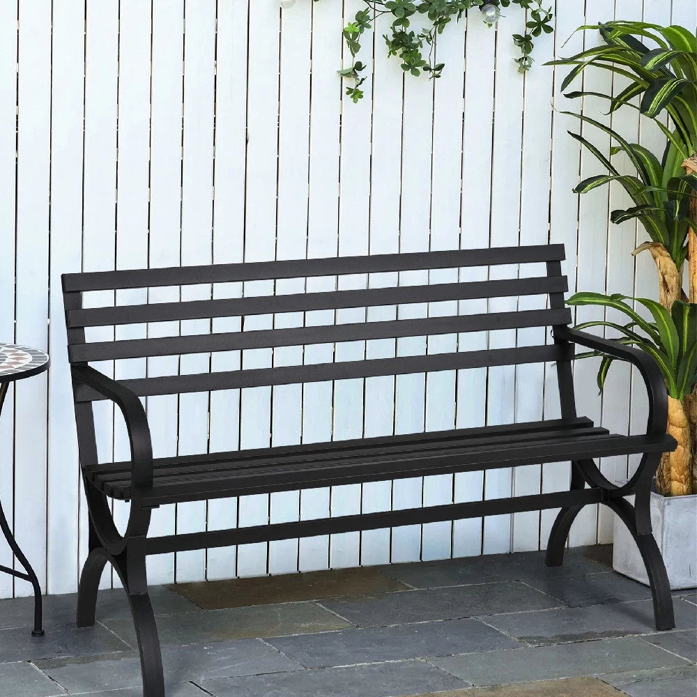 48.8" Metal Outdoor Garden Bench in Black Q4303