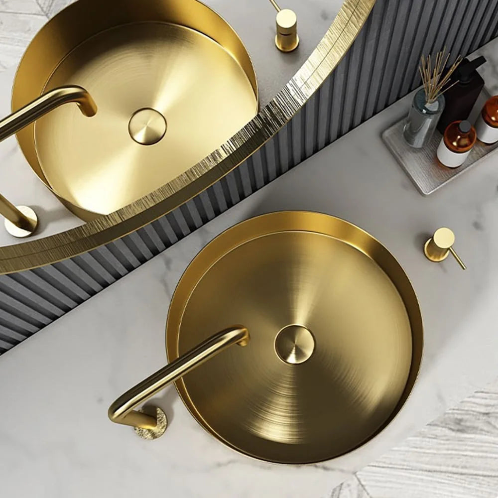 Gold Round Stainless Steel Vessel Sink B92703