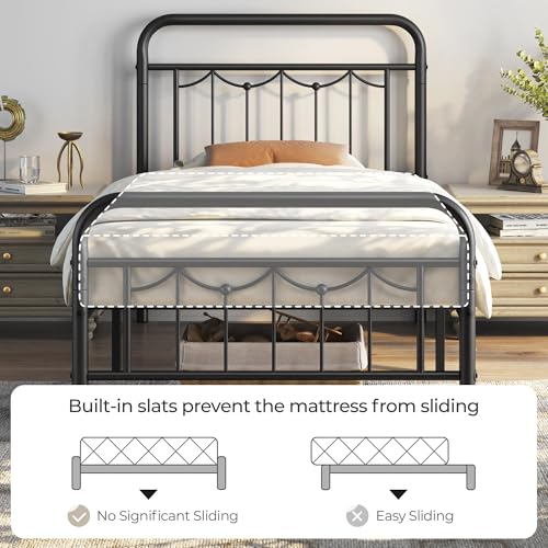 Full Size Antique Gold Metal Platform Bed with Headboard and Footboard L32525