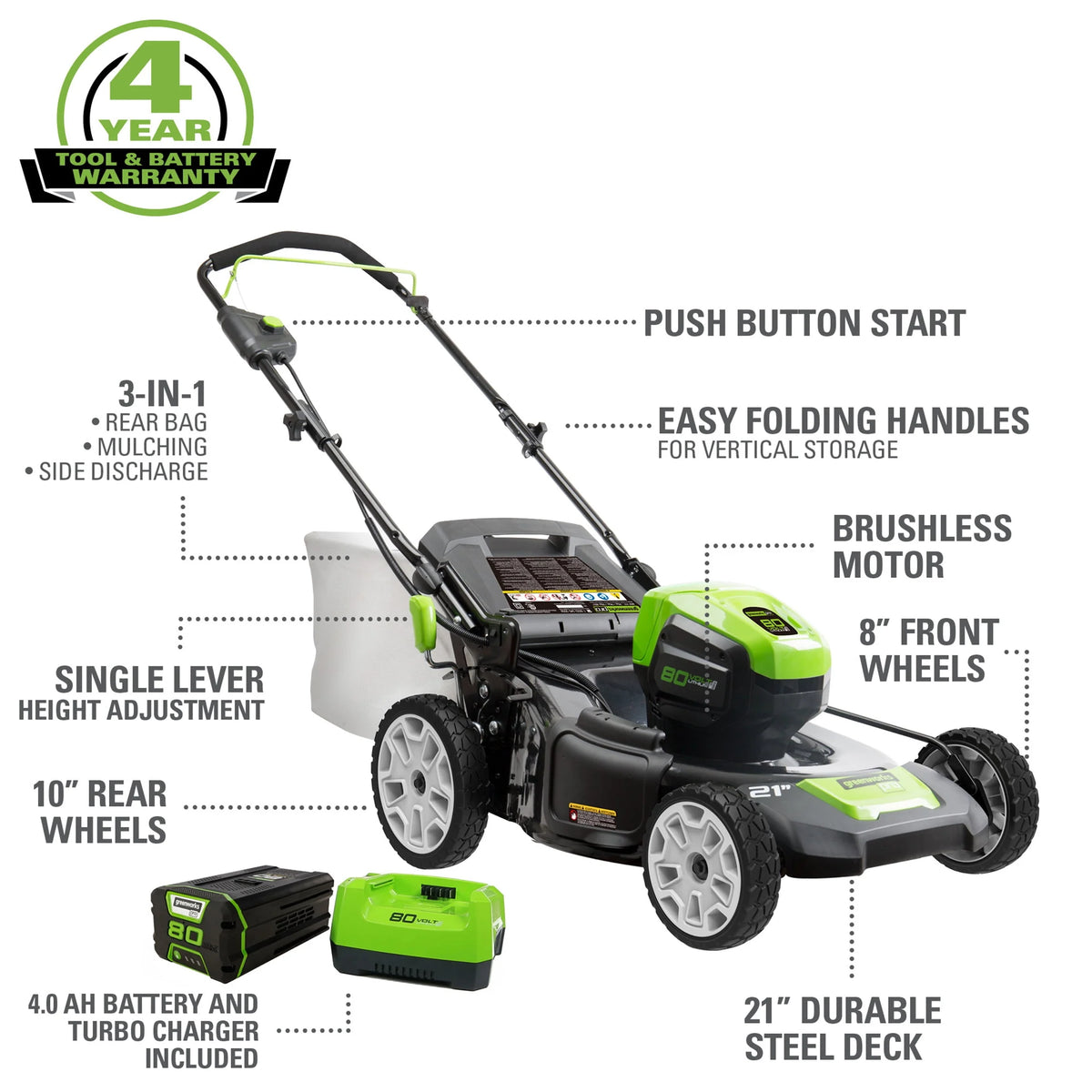 80V 21 Push Mower with 4Ah Battery & Charger L120