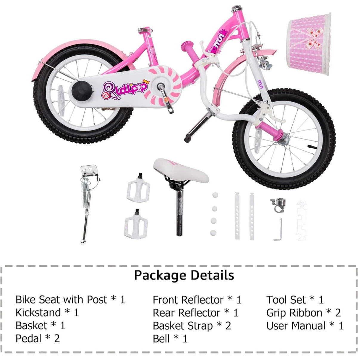 14 Inch Girls Kids Bike with Basket Training Wheels V497