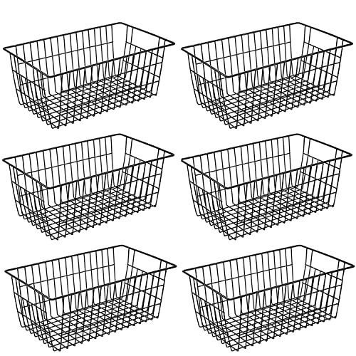 15.2" Black Metal Wire Storage Baskets 6 Pack with Handles J7722