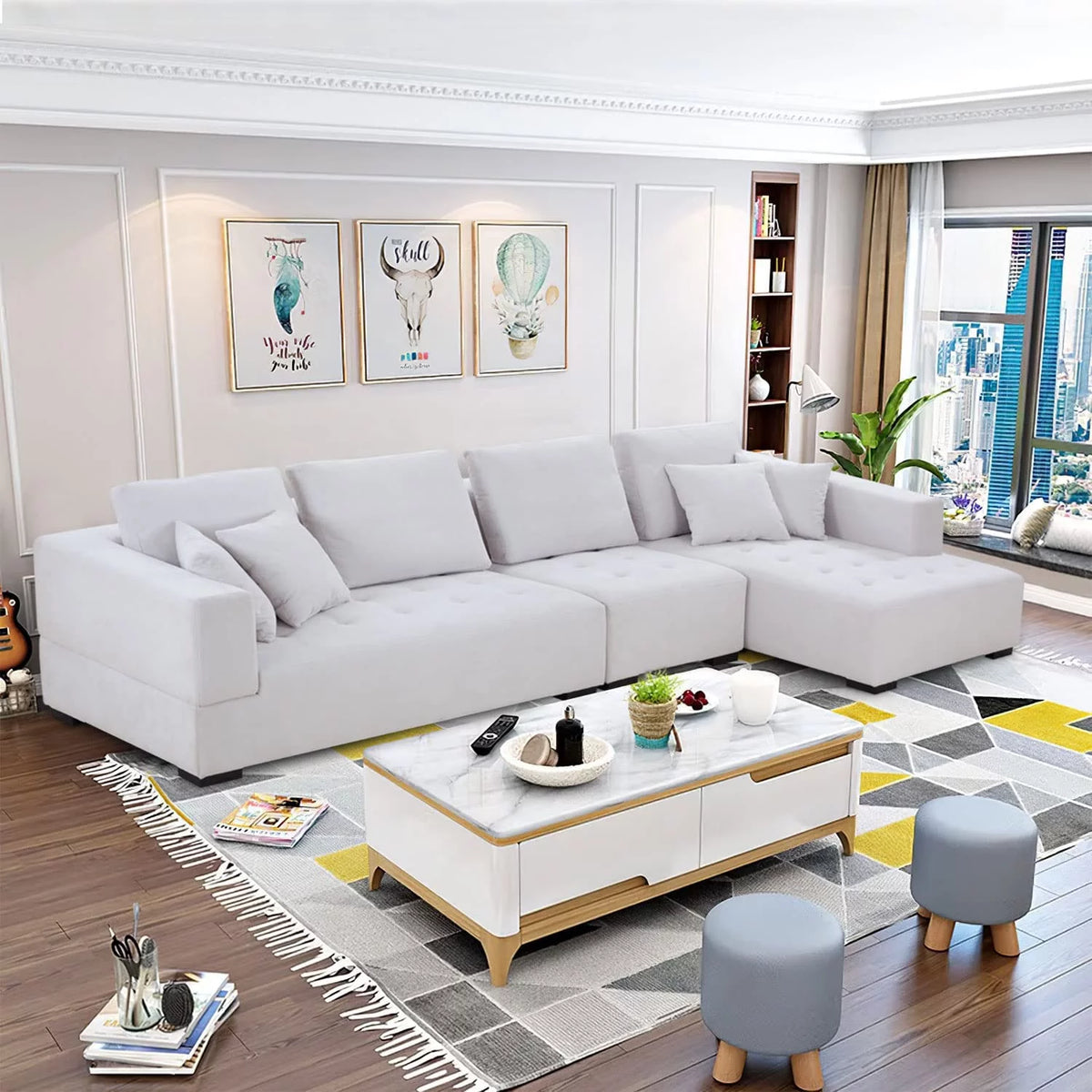 134.6'' L-Shape Sectional Sofa with Chaise Lounge A85561