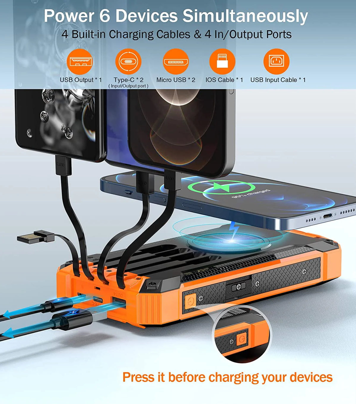 36000mAh Solar Power Bank Qi Wireless J1226