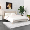 Queen Ivory Velvet Upholstered Wingback Bed V572