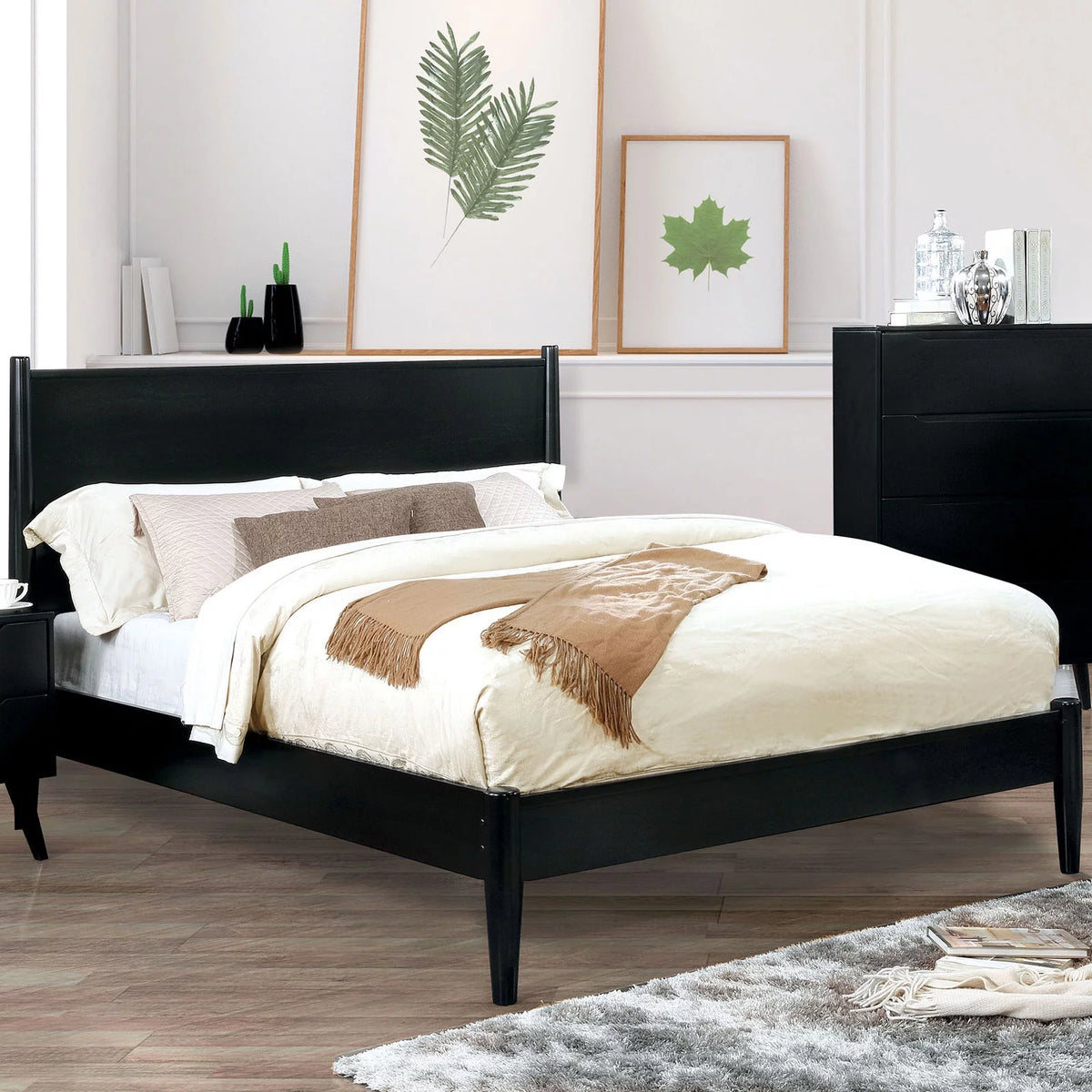 Black California King Size Solid Wood Platform Bed M443750