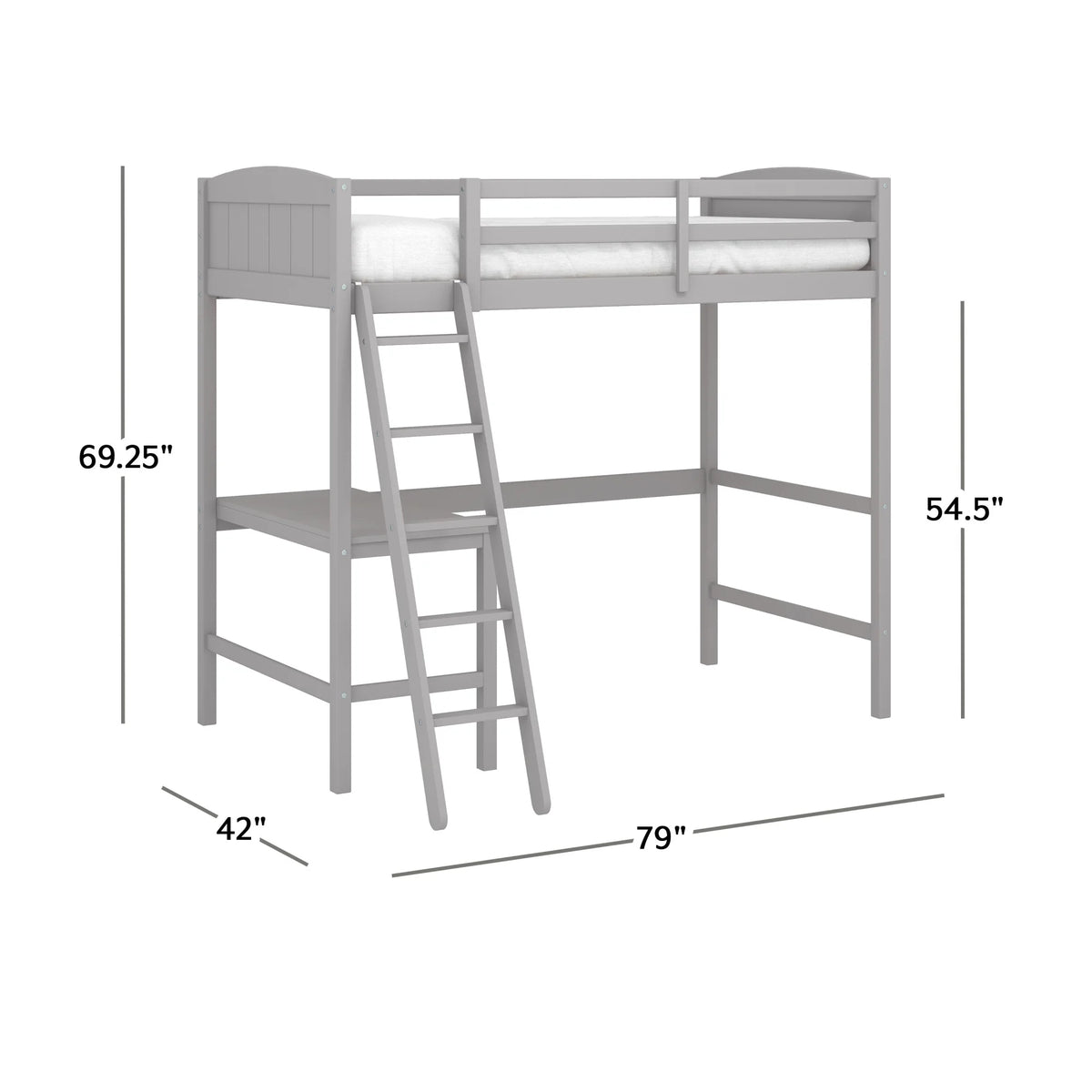 Gray Wood Twin Loft Bed with Desk N568