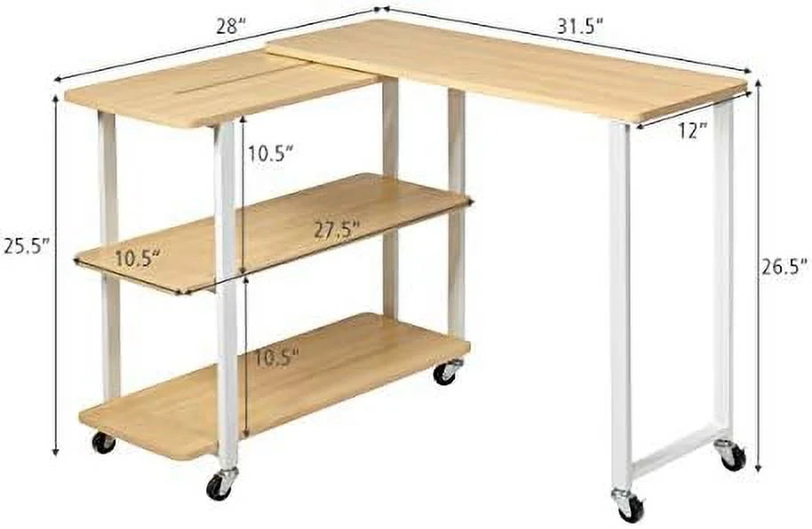 Rotating Mobile Couch Desk with 2-Tier Shelves Q1181