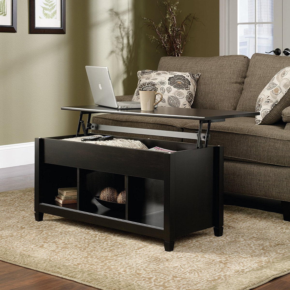 Black Lift Top Coffee Table with Hidden Storage W36022
