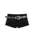 Low Waist Rhinestone Buckle Shorts K76198