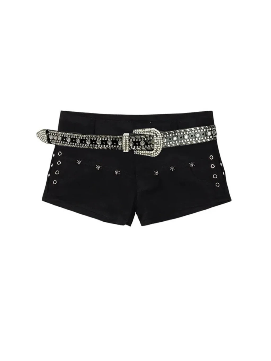 Low Waist Rhinestone Buckle Shorts K76198