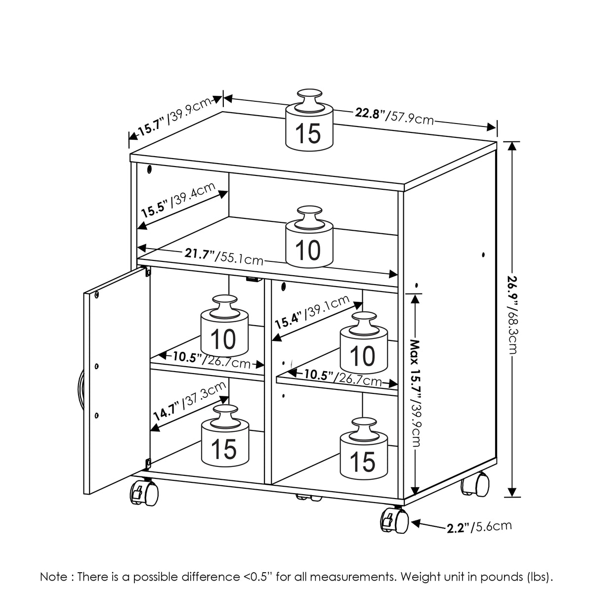 Under Desk Printer Holder with Wheels A4129