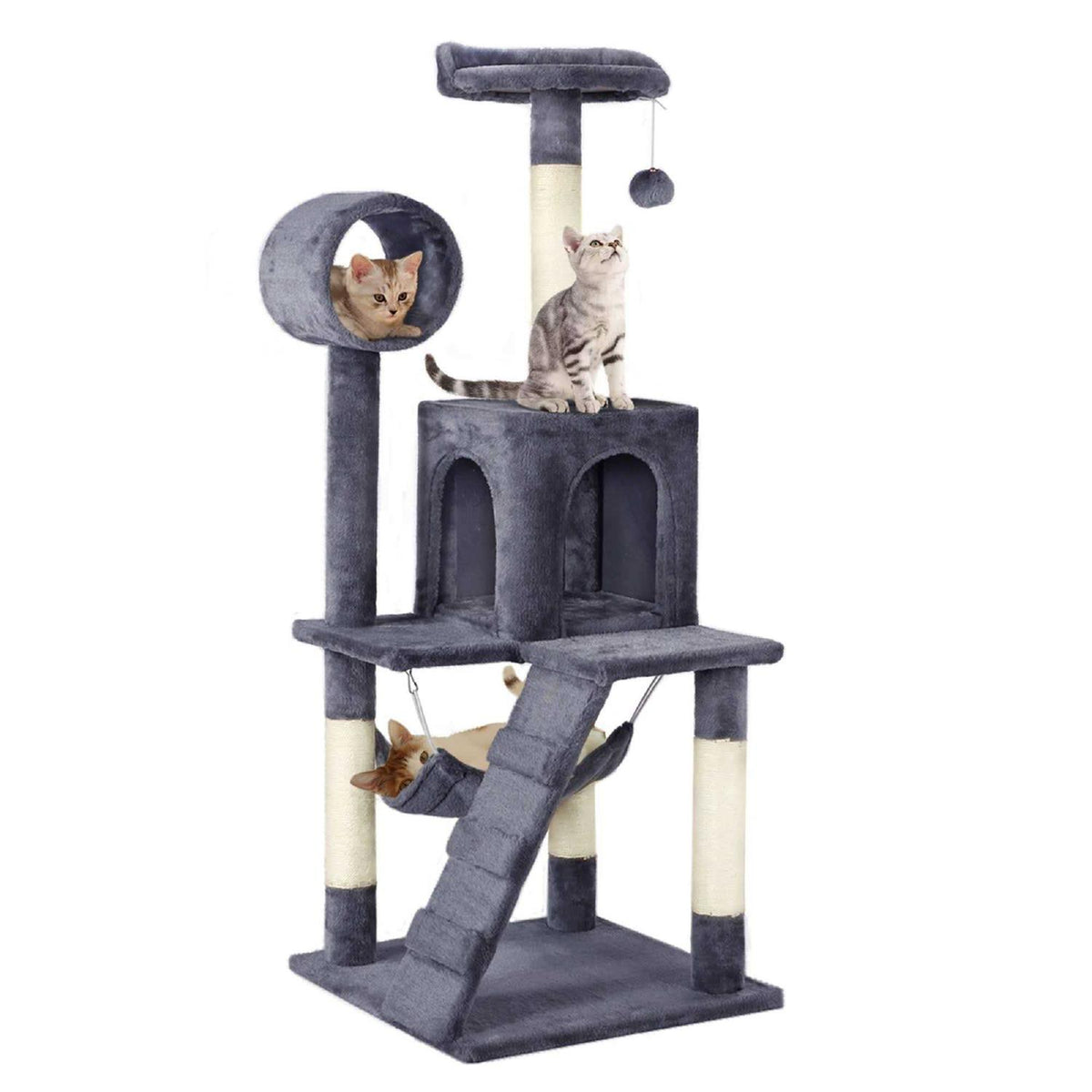 Plush Cat Tree Condo with Hammock Tunnel W102
