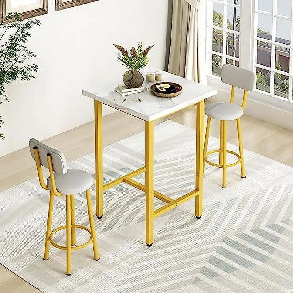 39.4” Dining Table Set for 2 with 2 PU Leather Stools H2088