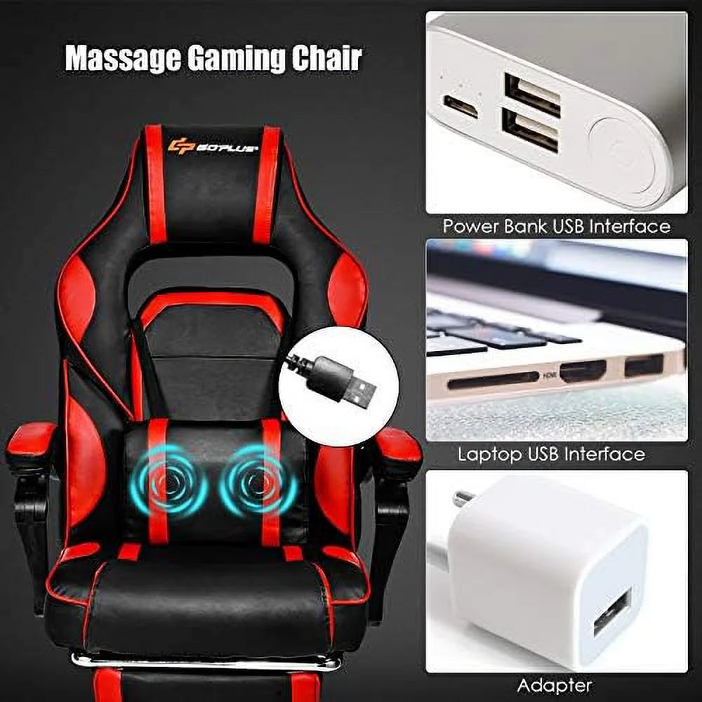 Red Reclining Ergonomic Gaming Chair with Footrest P22198
