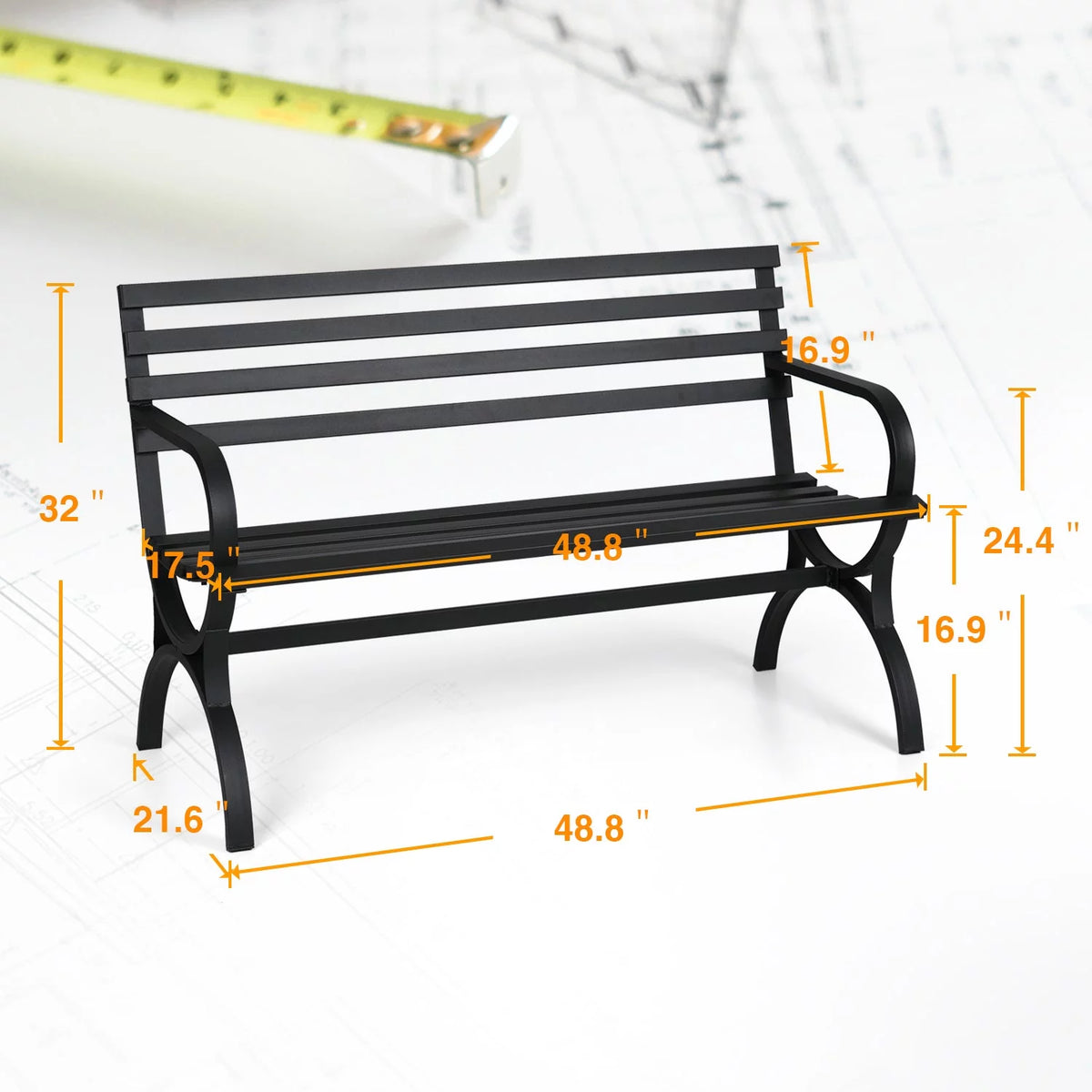 48.8" Metal Outdoor Garden Bench in Black Q4303