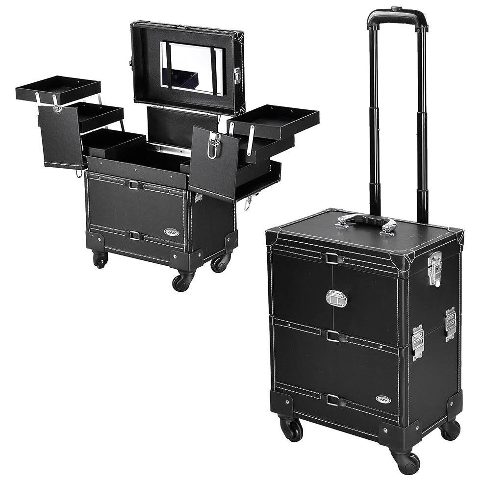 Black PVC Rolling Makeup Train Case Y7027