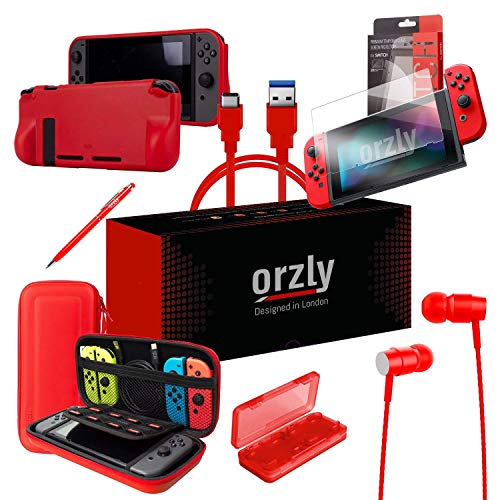 Switch Accessories Bundle Carry Case Tempered Glass Screen Protectors USB Charging Cable Games Case Comfort Grip Case Headphones H5899