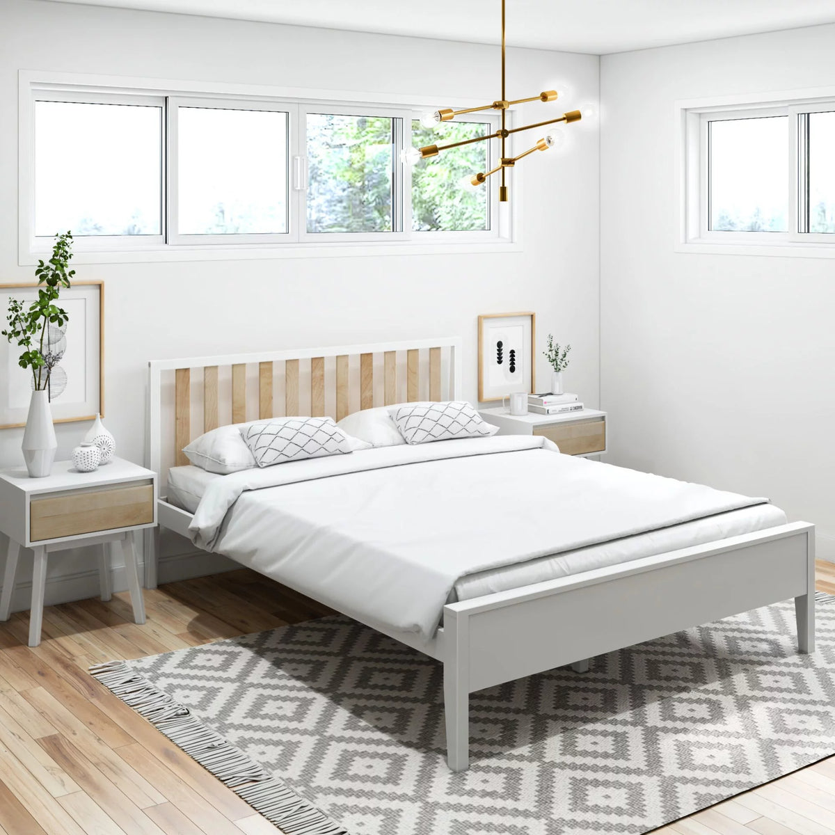Queen Bed Frame with Headboard Solid Wood Platform Bed N154