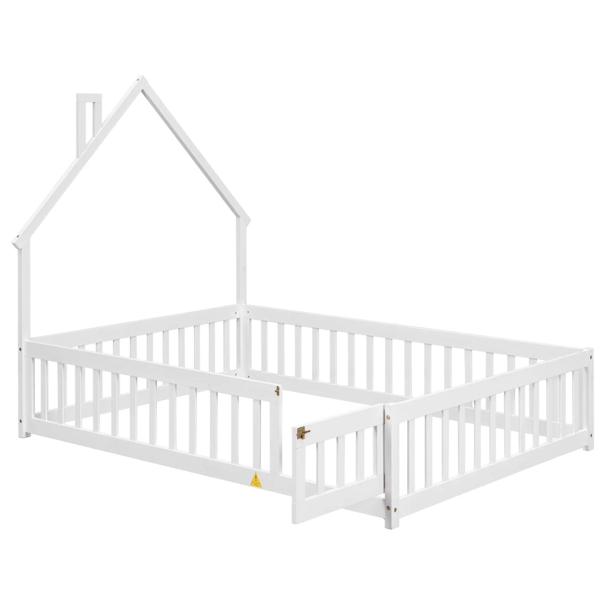 Grey Twin Size Wood Floor Bed with Fence C169
