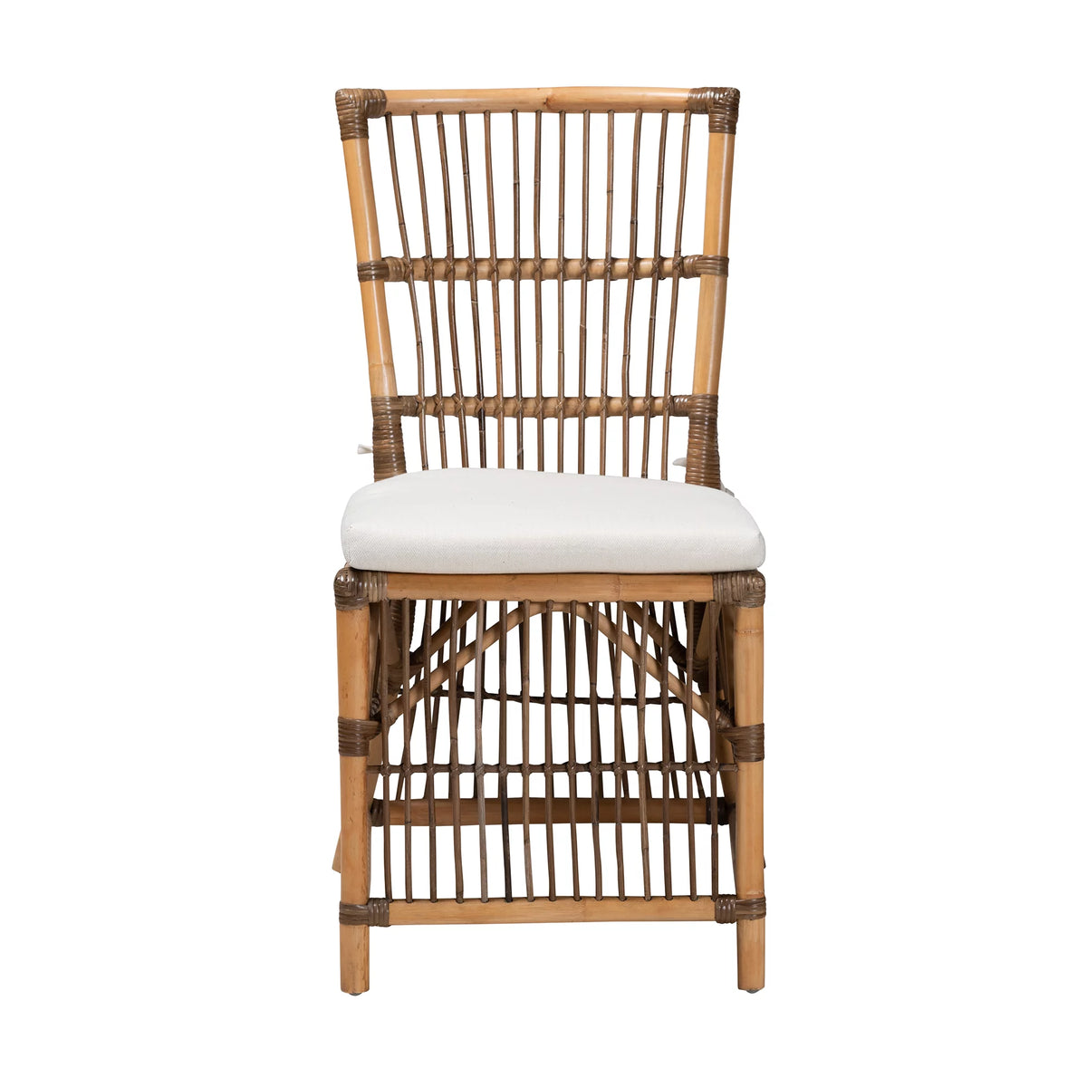 White Fabric and Natural Brown Rattan Dining Chair D523