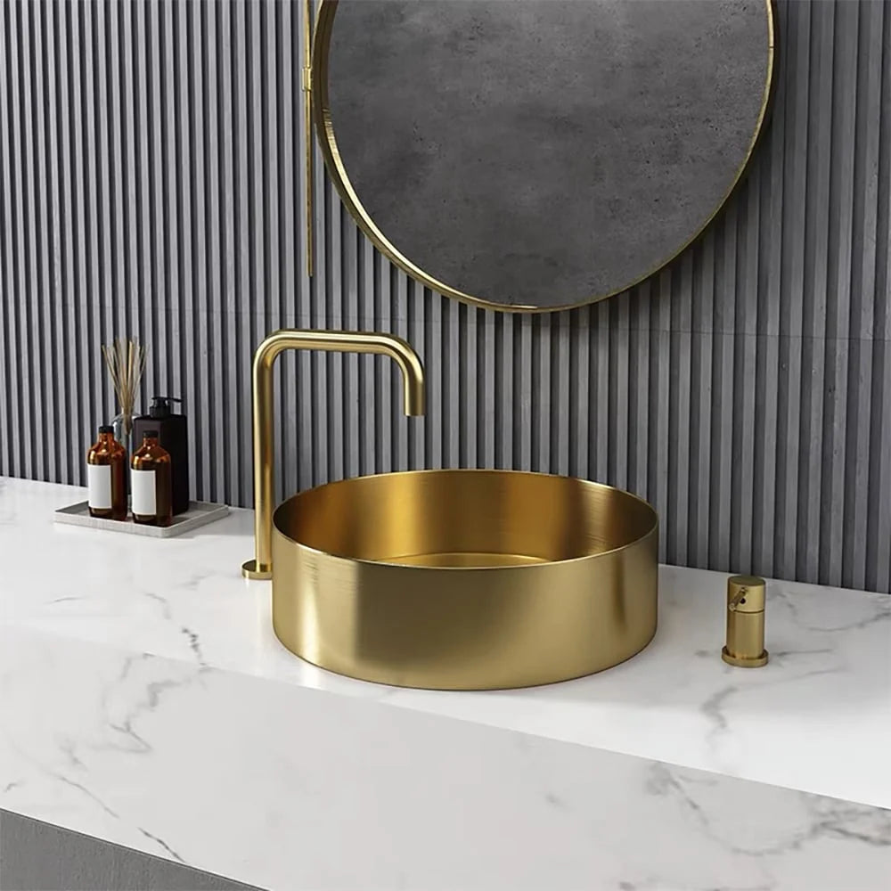 Gold Round Stainless Steel Vessel Sink B92703