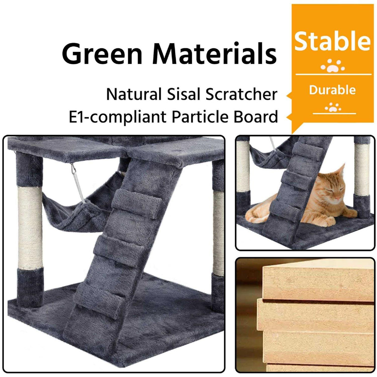 Plush Cat Tree Condo with Hammock Tunnel W102