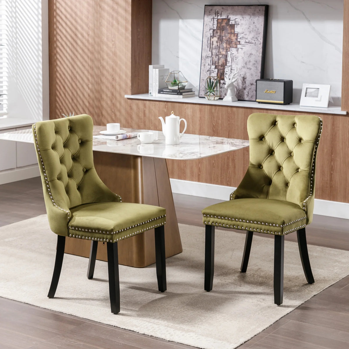 Olive Green Velvet Tufted Dining Chair Set of 2 T46688