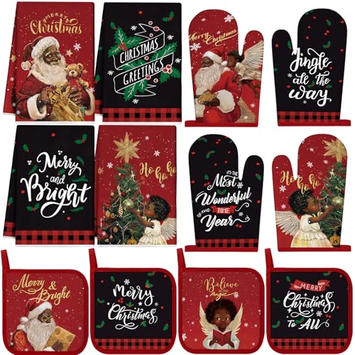 12 Pcs Christmas Kitchen Towels Pot Holders and Oven Mitts Set Y2978