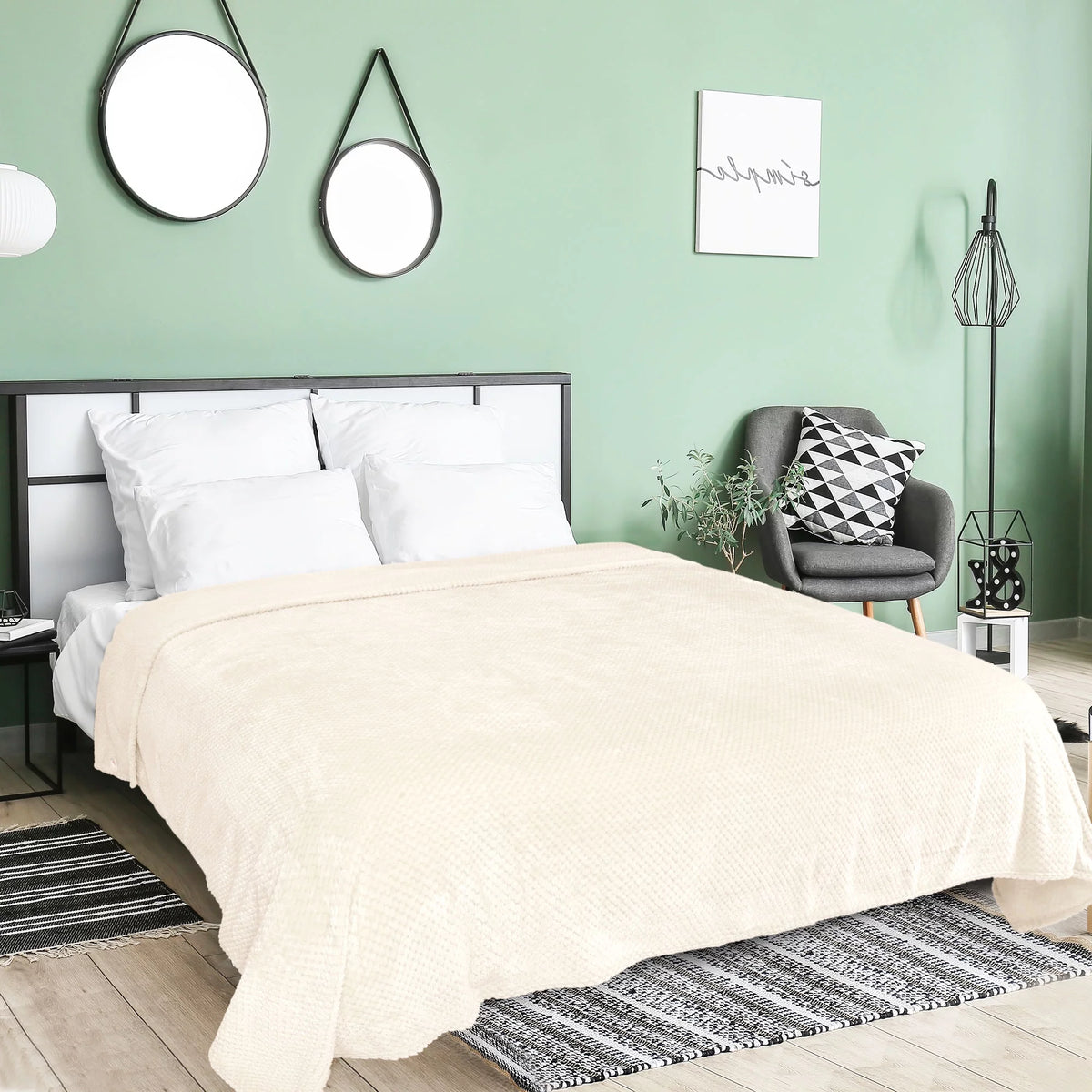 Fleece Bed Blanket Beige 78"x90" G812154