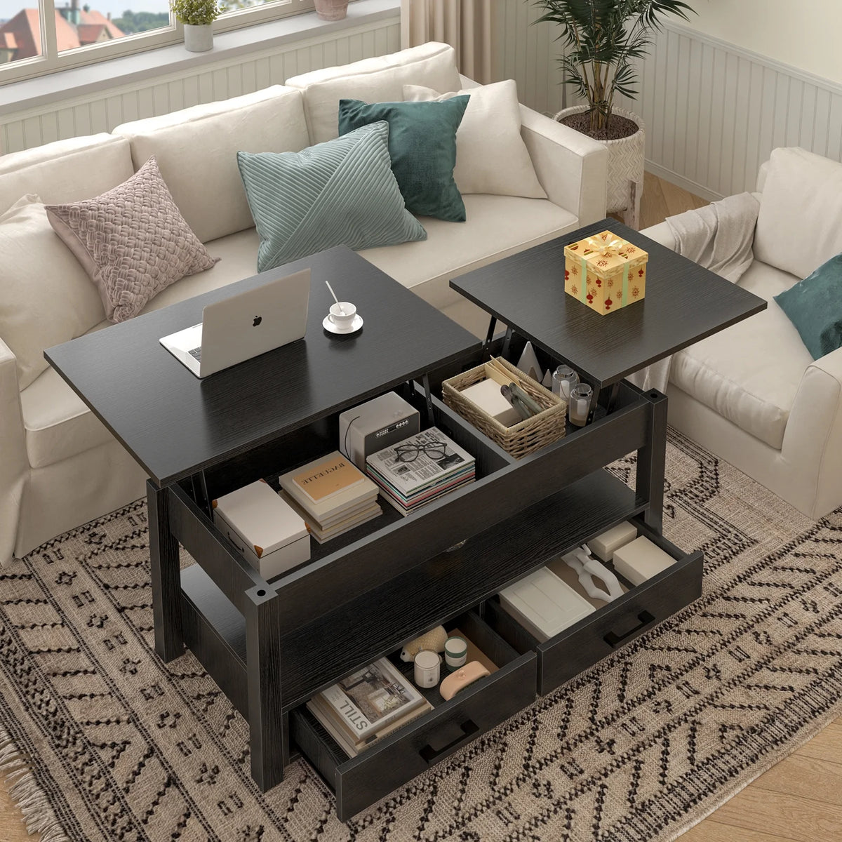 47.2'' Lift Top Coffee Table with Storage, 2 Drawers Black V16623