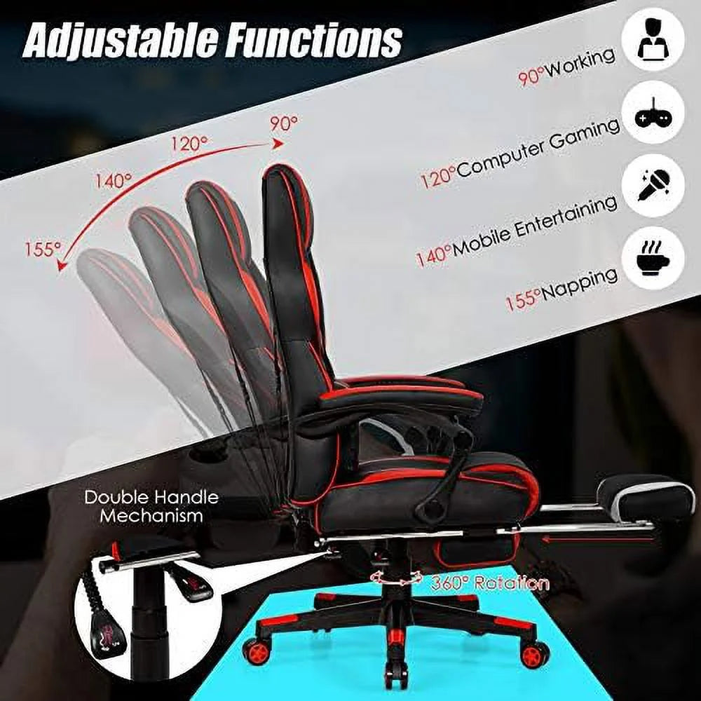 Red Reclining Ergonomic Gaming Chair with Footrest P22198