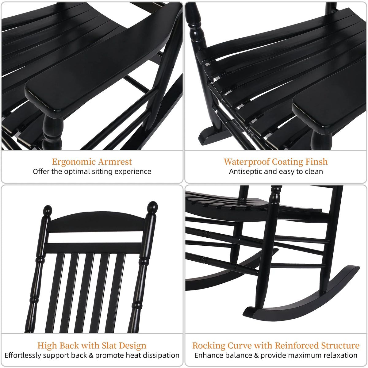 Set of 2 Black Oversized Wood Rocking Chairs G35195