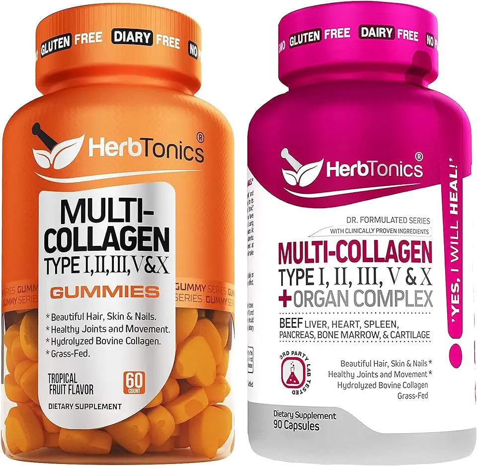 Multi Collagen Gummies and Capsules Types I II III V X Bundle E930525