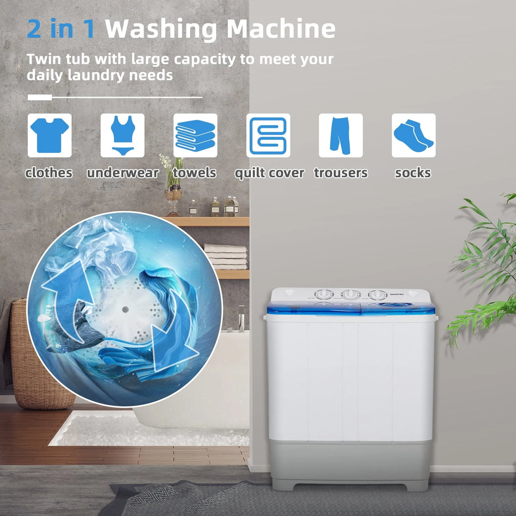 Portable Twin Tub Mini Washing Machine 13.2lb Blue U258393